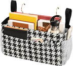 Classic Houndstooth Print Bedside Caddy Storage Bag Bedside Organizer for Bunk Bed Headboards College Organizer Caddy Hanging Shelf 6 Pockets with Hooks for Drinks Magazine Phone Holder