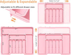 Spaclear Silverware Organizer Expandable Kitchen Utensil Drawer Organizer Large BPA Free Adjustable Cutlery Silverware Tray for Spoons Forks Knives Storage Divider for Kitchen Flatware 6-9 Slots Pink