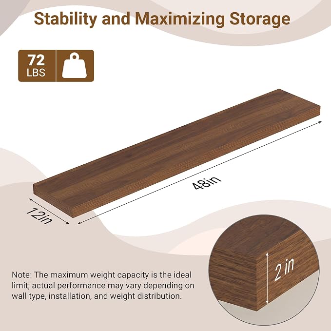 48 Inch Floating Shelves, 12 Inch Deep Floating Shelves