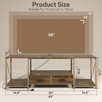 LED TV Stand with 2 Fabric Drawer - 63" Industrial TV Console Table with Open Storage Shelves for Living Room,Bedroom, Entertainment Center TV Stands for 65-75" TV - Rustic Brown Steel Frame