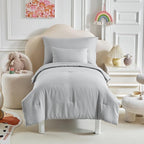 Toddler Bedding Set - 5 Piece Soft and Breathable Toddler Bed Set for Boys and Girls, Includes Quilted Comforter, Fitted Sheet, Flat Top Sheet, Standard Pillowcase and Toddler Pillowcase, Gray