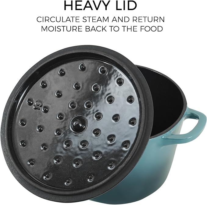 Flavehc Dutch Oven Pot with Lid 1.8 qt Cast Iron Dutch Oven for Bread Baking Slateblue Enameled Cast Iron Rice Pot with Handels