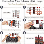 HOUSE DAY Skirt Hangers Space Saving 1 Pack, Double Row 4-Tier Non-Slip Hangers with Clips for Skirts, Shorts, and Pants - Lotus Wood Clip Hanger for Women - Closet Organizers and Storage (Mahogany)