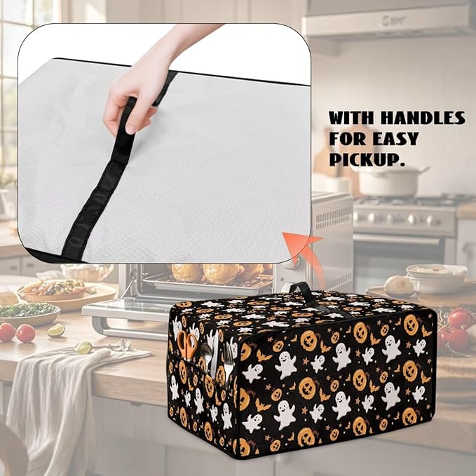 Halloween Toaster Oven Dust Cover Protective Microwave Oven Cover with Pockets Dust-proof Countertop Appliance Protector, Halloween Pumpkin Ghost Bat Star Print, L