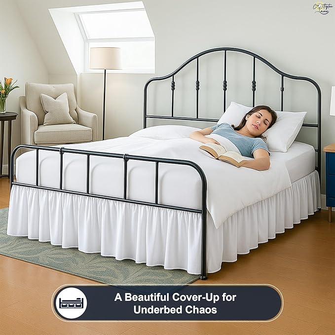 Cottington Lane Ruffled Bed Skirt Full Size with Split Corner, Brushed Microfiber Hotel Quality White Dust Ruffle, 14 Inch Drop Gathered Bedskirt, Soft and Stylish, Shrinkage and Fade Resistant