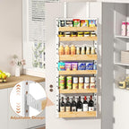 6-Tier Over The Door Pantry Organizer, Heavy-Duty Metal Wall Mount or Hanging Spice Rack, behind the door storage Shelves with Adjustable Basket, Back of Door Organizer for Kitchen Cabinet and Closet