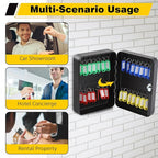 Ripeng 28-Keys Steel Key Lock Box - Wall Mount Key Cabinet with Colorful Secure Tags & Hooks Keys Organizer Storage for Home Office Hotel Rental Business Property Management, Black