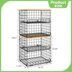 4 Pack Stackable Wire Baskets for Pantry Organizers and Storage, Pantry Baskets with Fixed Wooden Top, Fruit and Vegetable Storage Bins for Organizing Onion Potato Snack for Kitchen Cabinet/Countertop