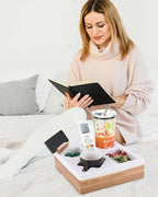 Couch Cup Holder Tray, Silicone Acacia Wooden Couch Caddy with Cup Holder for Snacks, Drinks, Remotes, Waterproof Cup Holder for Couch, Organizer, Couch Drink Holder, Pillow