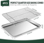Quarter Sheet Pan with Cooling Rack Set [2 Baking Sheets + 2 Baking Racks], CEKEE Stainless Steel Cookie Sheets for Baking and Wire Rack - Rust & Warp Resistant & Nonstick, Size 12 x 9.8 x 1 Inch