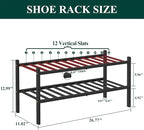 Smiry Bamboo Shoe Rack, 2 Tier Free Standing Wooden Shoe Organizer, Stackable Wood Shoe Storage Shelf for Closet, Entryway, 12 Vertical Slats, One-piece Standard Legs, 26.8"x11"x13", Black