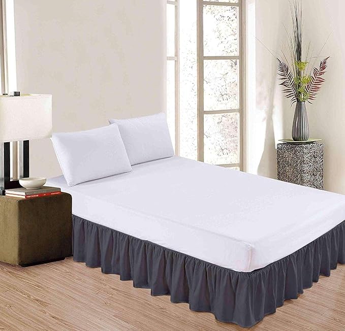 SlumberWell Twin Bed Skirt with Split Corners, Soft Microfiber, 15 Inch Drop, Dark Grey Solid, Elegant Ruffled Design