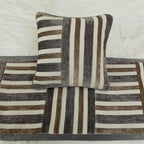 The HomeCentric King/Queen/Twin Beige & Grey Decorative CA King 86"x18" Bed Runner with Pillow Cover, Patchwork Bed Scarf on Velvet Fabric - Striation