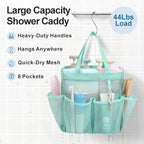 F-color Mesh Shower Caddy Portable, Upgrade Deeper 7 Pockets Shower Bag Basket Tote for College Dorm Room Toiletry Bathroom Essentials Gym Camp Quick Dry 2 handles with S Hook, Sage Green