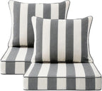 Outdoor Patio Chair Cushions Set, 22" x 22", Set of 2, Water-Repellent, Fade Resistant, Deep Seat Bottom and Back Cushion for Backyard, Couch, Sofa and Patio Furniture, Gray Stripe