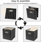 Yunkeeeper storage bins Cubes, Fabric Cube Organizer with Handle, Foldable Cube Bins for Cloth or Accessary Storage, 11x11x11, Set of 6, (Black grid)