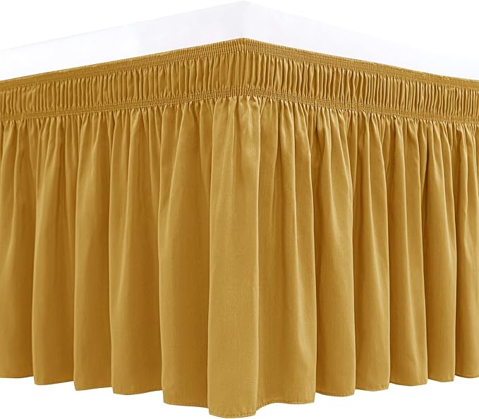 Biscaynebay Wrap Around Bed Skirts for Queen Beds15 Drop, Christmas Gold Adjustable Elastic Dust Ruffles Easy Fit Wrinkle & Fade Resistant Silky Luxurious Fabric Machine Washable