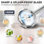 freebala Immersion Blender, 4 in 1 Hand Bender Max 1000W, 5 Speeds & Turbo with Copper Motor Stainless Steel Blade, Handheld Blender Stick Mixer with Egg Whisk, 700ml Beaker & 500ml Chopper Bowl