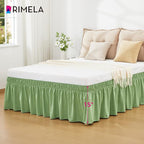RIMELA Light Green Bed Skirt Queen Size 15 Inch Drop, Elastic Bed Skirting, Bedding Dust Ruffle Easy to Install, Wrap Around Bedskirt, Bedroom Decor