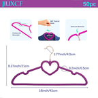 Dark Purple Velvet Hangers 50 Pack, Premium Heart Hanger Non-Slip Felt Hanger, 360° Swivel Rose Gold Hooks, Space Saving Slim Hangar, Durable & Cute Clothes Hanger for Adult