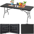 PayLessHere | 6FT Folding Table | Black Ratten | Portable Plastic Table with Carry Handle | Waterproof & Foldable Table Design | Steel Frame with Lock | for Events, Camping, Indoor & Outdoor Use