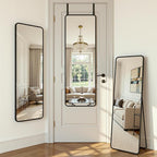 Antok 49''x 15''Full Length Mirror Over Door, 4-in-1 Standing Leaning Wall Mounted, Adjustable Hanging Mirror for Bedroom Living Room, Black, Rounded Corner