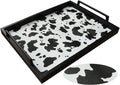 MCBZ Living Room Decorative Tray, Serving Tray, Coffee Table Tray, Leather Tray, Hardware Handle 16.5 x 12.6 inches (Black)