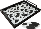 MCBZ Living Room Decorative Tray, Serving Tray, Coffee Table Tray, Leather Tray, Hardware Handle 16.5 x 12.6 inches (Black)