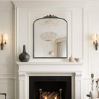 WallBeyond Black Vintage Mirror for Vanity 28x36 Inch, Black Antique Mirror with Ornate Frame, Arched Vintage Wall for Bathroom, Living Room, Fireplace, Entryway