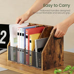 CHOEZON Wooden Desktop File Organizer with Removable Dividers, Mesh Front Panel for Paper, Mail, Magazine, Home Office Desk Storage, Easy Assembly, Rustic Brown MWJ06FG