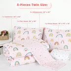 Twin Size Toddler Bedding Set for Girls 5 Piece Toddler Girl Bedding, Super Soft Toddler Comforter Set Includes Comforter, Flat Sheet, Fitted Sheet, Pillowcase (Pink Cute Rainbow)