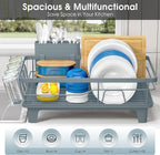 Urackify Dish Drying Rack for Kitchen Counter, Sink Dish Rack with Drainboard, Large Dish Drainer with Cups Holder, Home Countertop Plate Dryer Storage Rack with Cutlery Holder, Blue