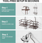 SRIWATANA Shower Caddy Organizer Hanging Over Head, Bathroom Shower Rack Hanger with Hooks for Razors - Bronze