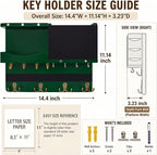 Key Holder for Wall Mount with Shelf and Mail Organizer, Key and Mail Holder with 16 Hooks, Farmhouse Entryway Organizer, Home Decor Rack (Pine Wood,Green)