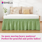 RIMELA Light Green Bed Skirt Queen Size 15 Inch Drop, Elastic Bed Skirting, Bedding Dust Ruffle Easy to Install, Wrap Around Bedskirt, Bedroom Decor