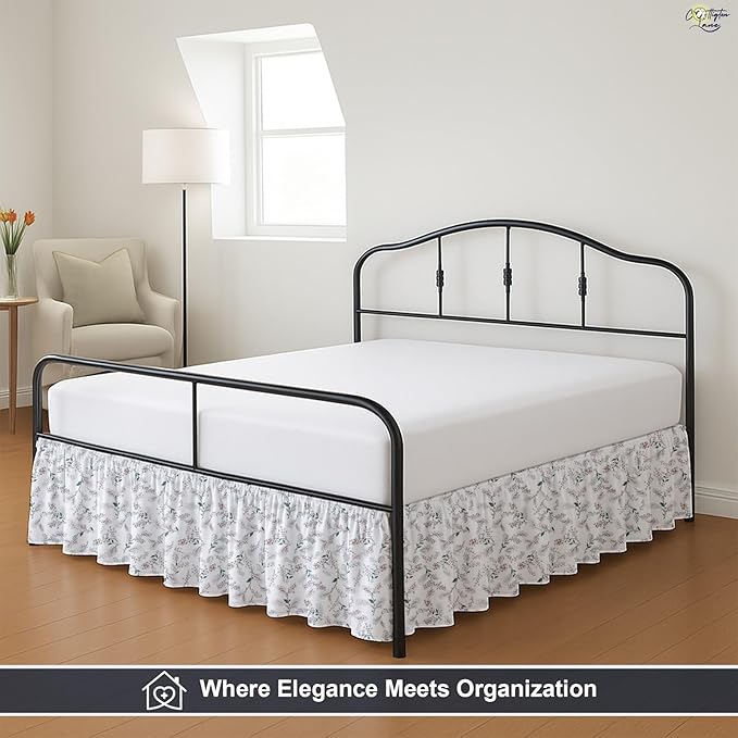 Cottington Lane Ruffled Bed Skirt Twin Size with Split Corner, Brushed Microfiber Hotel Quality Dust Ruffle, 16 Inch Drop Gathered Bedskirt, Soft, Stylish, Shrink & Fade Resistant, Coco Rose Leaf