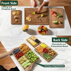 3 PCS Acacia Wood Cutting Board Set with Stand, Thick Chopping Boards for Kitchen, Deep Juice Grooves, Easy Grip Handle, Non-slip Heavy Duty Charcuterie Board for Meat, Cheese, Vegetables and Fruits