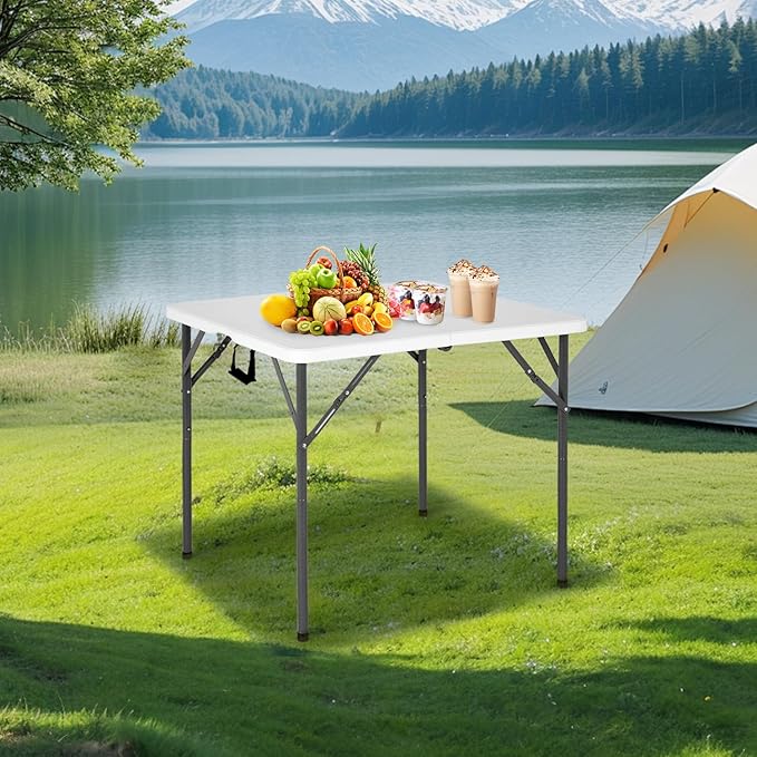 PayLessHere 34" Folding Tables Plastic Folding Card Table Half Portable Foldable Table for for Parties Wedding BBQ Camping, White