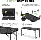 4ft Folding Table with Adjustable Height, 2-Level Foldable Table with HDPE Top & Steel Legs, Portable 4 Foot Folding Table for Picnic, Party, Craft, Indoor Outdoor Use, Black