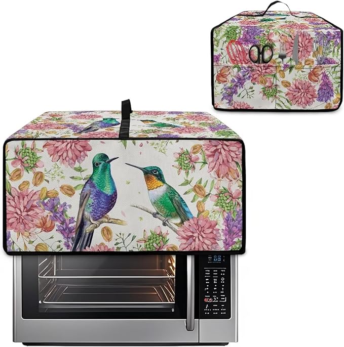 Watercolor Flower Hummingbird Print Microwave Oven Cover Dust-Proof Microwave Toaster Oven Cover Waterproof Foldable Kitchen Appliance Protector Suitable for Most Microwave Ovens, S