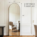 MISSDAY Arched Full Length Mirror, 64"x21" Full Body Mirror with Stand, Floor Mirror Long Free Standing, Leaning or Hanging, Aluminum Thin Frame Wall-Mounted Mirrors Wall Mirrors for Bedroom, Black