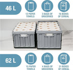 CleverMade Collapsible Storage Bins with Lids, 62L – Heavy Duty Foldable Plastic Storage Crates for Garage, Closet & Trunk Organization - Stone