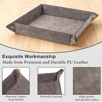 Valet Tray Desktop Storage Organizer – Premium PU Leather Catchall Bedside Vanity Tray Nightstand Caddy Holder for Remote Controller, Keys, Phone, Wallet, Coin, Jewelry,Grey