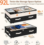 Dolicer 4 Pack Under Bed Storage with Wheels, 6in-10in Height Adjustable Underbed Storage Containers, 92L XXXL Under Bed Drawers Rolling Bin with Clear Lids for Dorm Shoes Clothes Organizers(Black)