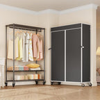 Higeego H4 Plus Rolling Garment Rack with Cover, Heavy Duty Clothes Rack with Wheels, Portable Closet for Hanging Clothes, Wardrobe Closets Organizer Storage, Black Closet Rack with Black Fabric Cover