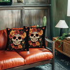Sugar Skull Throw Pillow Covers 18x18 Set of 2, Mexican Day of The Dead Pillowcase for Sofa and Couch, Chirstmas Decorative Square Cushion Cases for Living and Bed Room