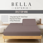 Bella Coterie 6 Piece Luxury Bamboo Viscose Split Top King Size Sheet Set | 34" Split for Adjustable Beds | 100% Organically Grown| Cooling | 18” Deep Pocket | 4 Pillowcases [Mocha]