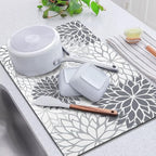Findosom 2PCS 17" x 32" Dish Drying Mat & 24" x 5.5" Sink Splash Guard, Super Absorbent & Cuttable Dish Mat Drying Kitchen Mat with Gray Floral, Hide Stain Drying Mat for Kitchen Counter