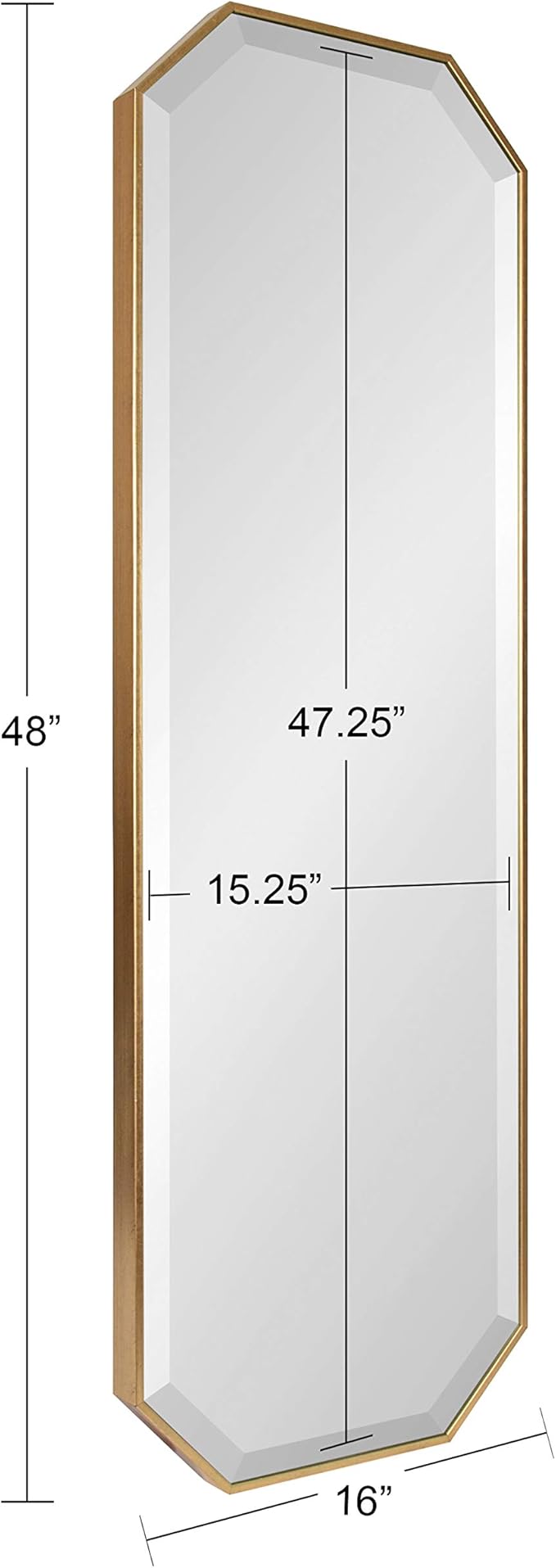 Kate and Laurel Rhodes Modern Full Length Framed Octagon Wall Mirror, 16 x 48, Gold, Decorative Glam Geometric Wall Accent
