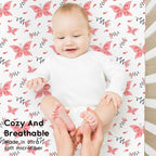 Yoofoss Baby Crib Sheets for Boys Girls, Fitted Crib Sheet 2 Pack for Standard Crib and Toddler Mattress, Super Soft Microfiber Baby Sheet 28x52x8in Pink + Butterflies